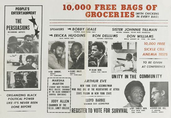 (BLACK PANTHERS.) DAVIS, ANGELA. 10,000 Free Bags of Groceries (with chickens in every bag.)